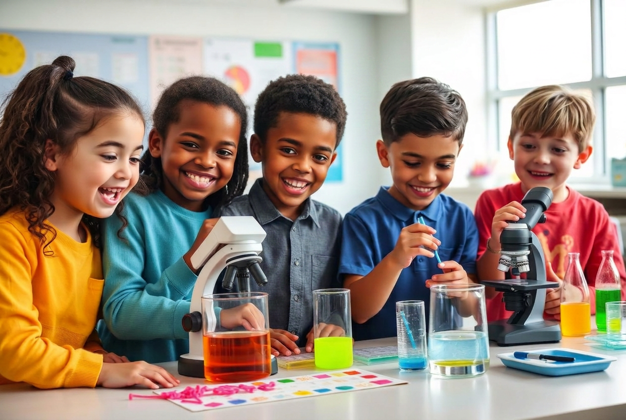 Students conducting hands-on STEM experiments at Hicks Academy
