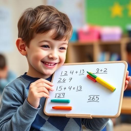 Student practicing math on a whiteboard