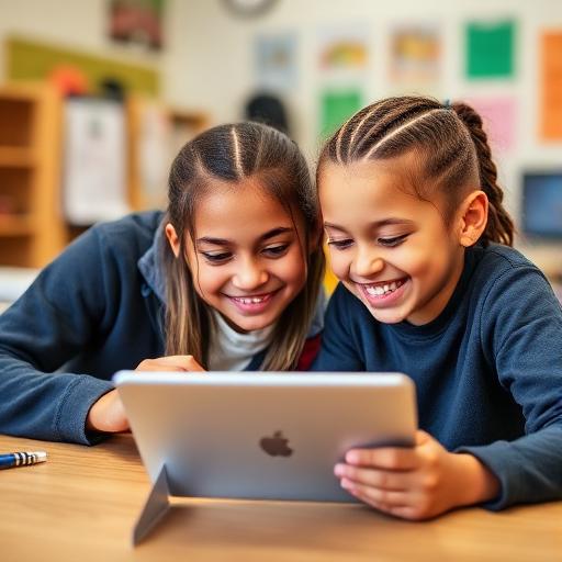 Students learning together on a tablet